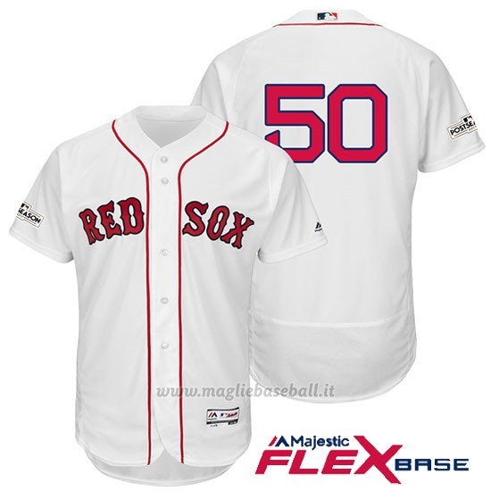 Maglia Baseball Uomo Boston Red Sox 2017 Postseason 50 Mookie Betts Bianco Flex Base